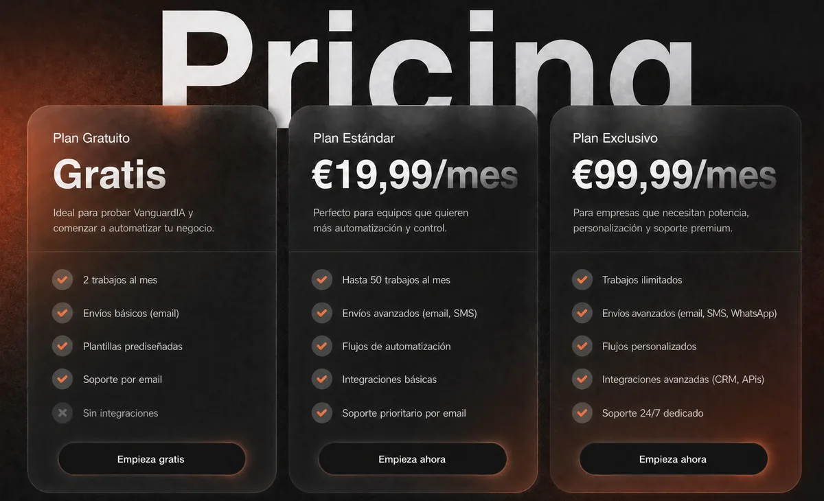 Pantalla de planes y precios de un producto SaaS
